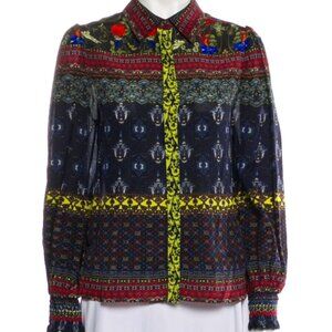 NWOT Alice + Olivia Willa Smocked Silk Shirt Long Chelsea Palace Chiffon M $420